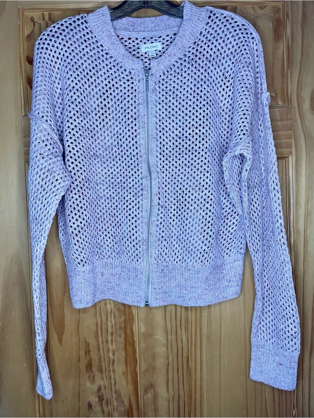 Pilcro Lilac Open-Knit Zip Cardigan